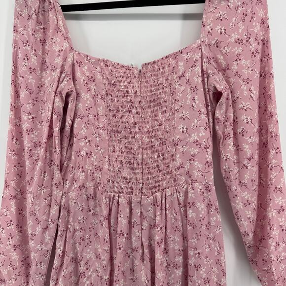 Reformation Rosalie Ditsy Floral Faux Wrap Mini Dress Size 12 NWT Pink Smocked - Picture 6 of 10
